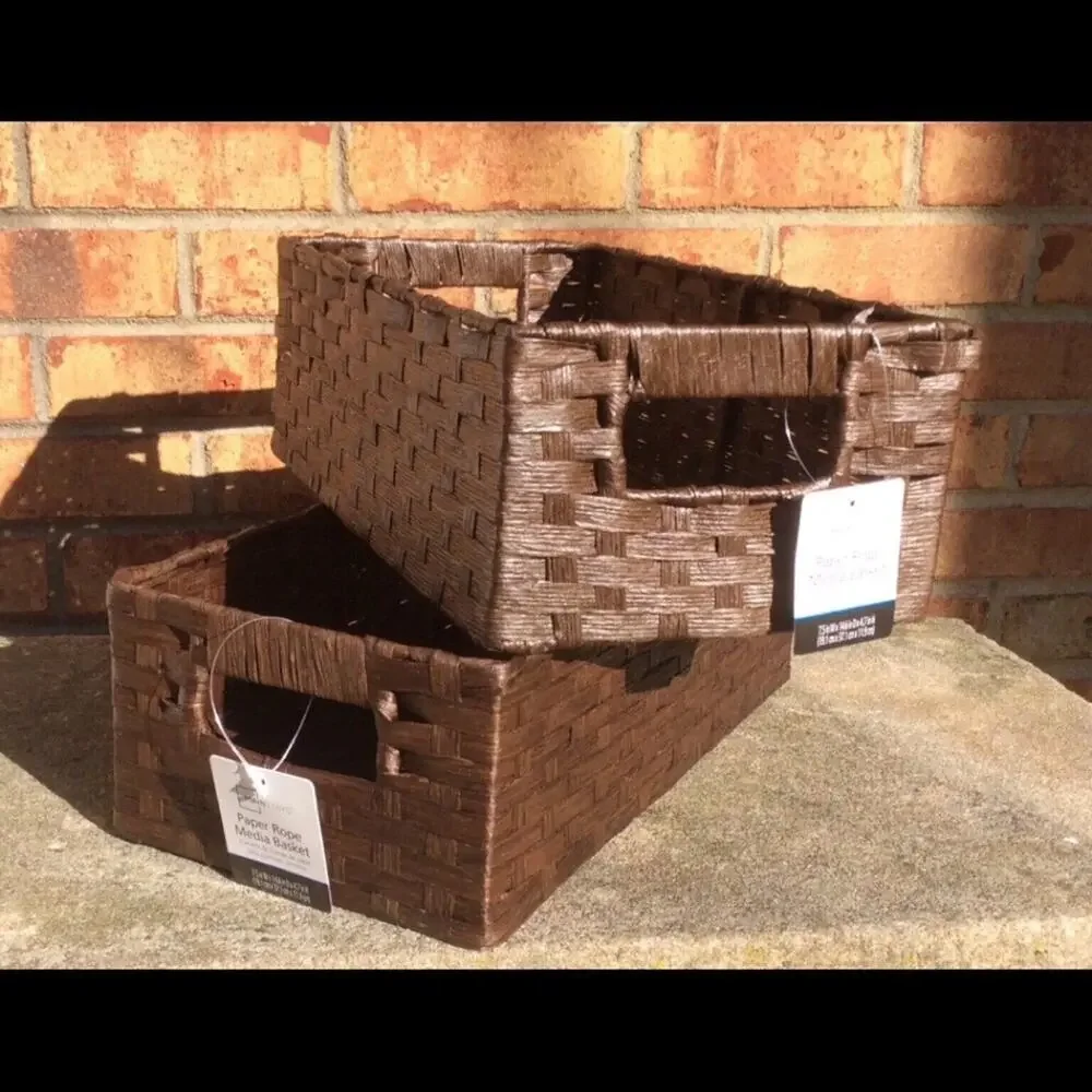 Mainstays Paper Rope Baskets Set of 2 Rectangular Brown Organization Storage NIP